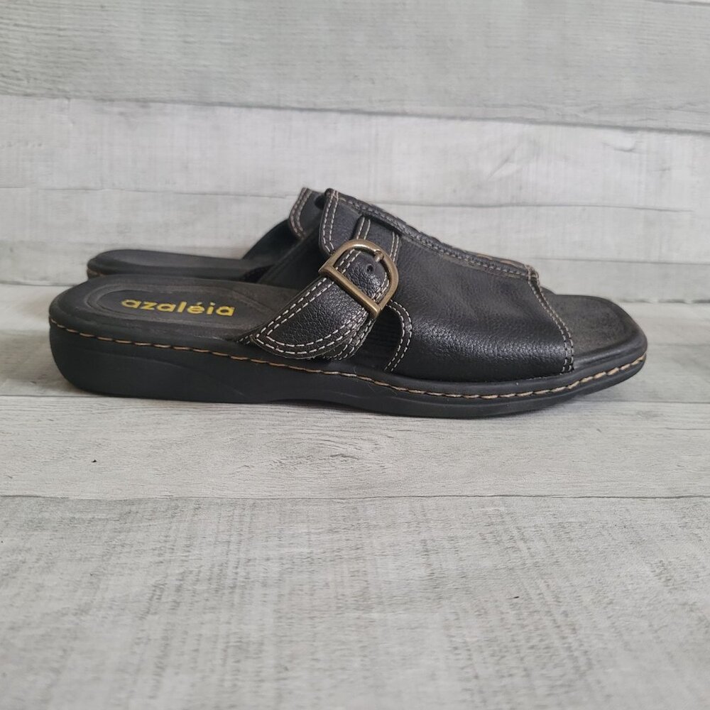 Azaléia Womens Leather Slide Sandals With Buckle 6.5